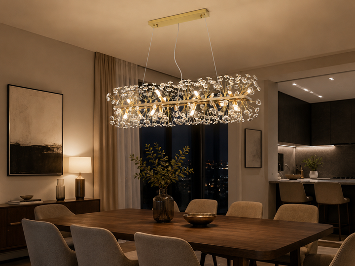 Candelabru Auriu cu Cristale – 12×G9, L90 cm, Design Modern și Elegant