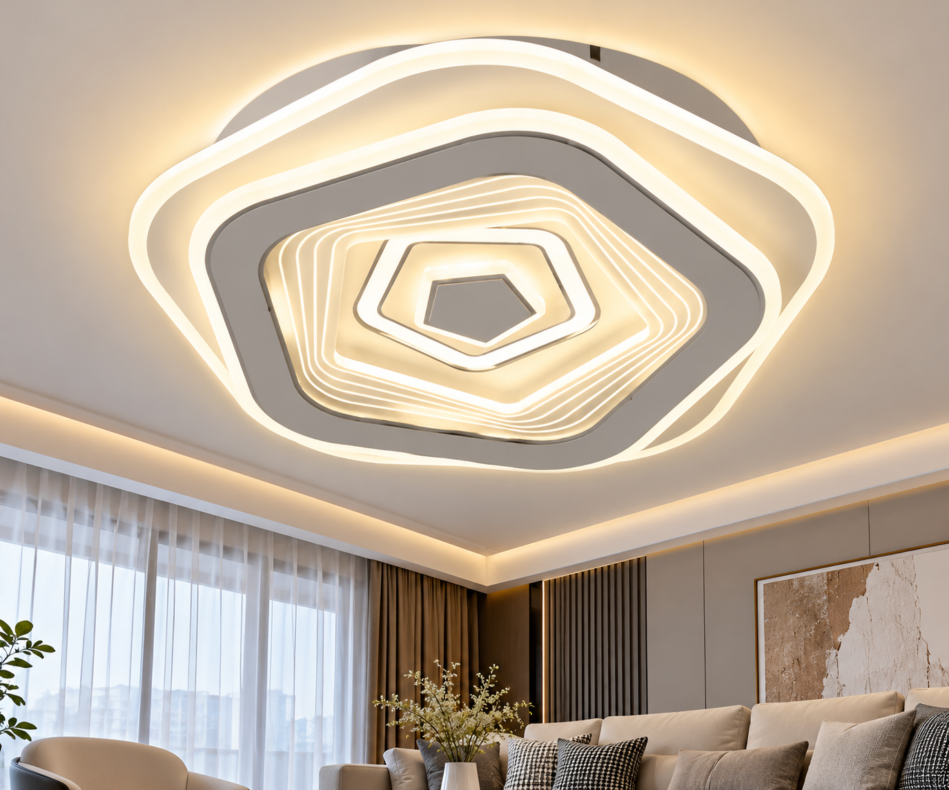 Lustră LED 7660 – Alb, Design Modern Geometric