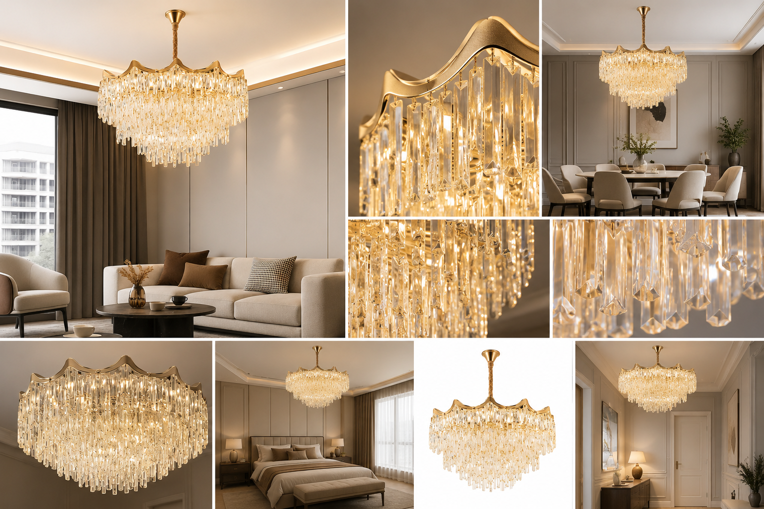 Candelabru Auriu cu Cristale – 20×E27, Ø78 cm, Impunător și Strălucitor