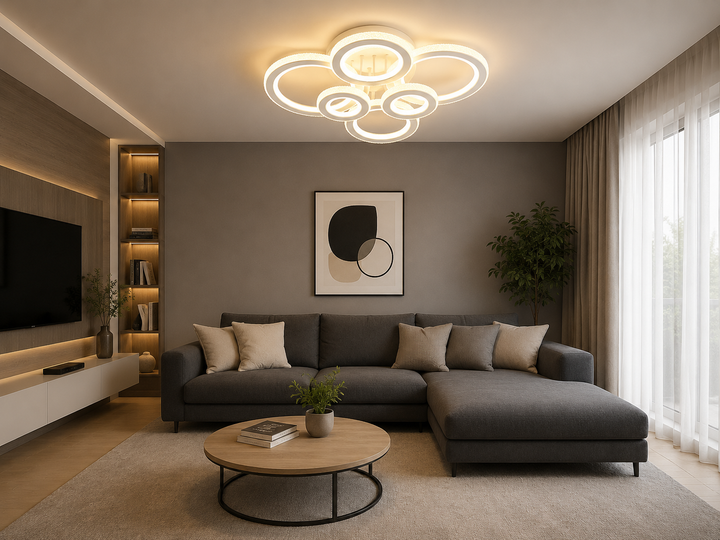 Lustra LED modernă cu cristale, 250W, 3 trepte lumină, telecomandă, Alb/Crom – Model 26032/2+2+2C