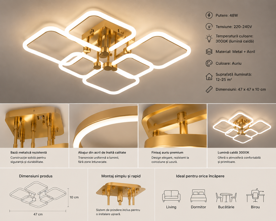 Lustra LED decorativă cu lumină reglabila, Model 26077/4+2GD+WH