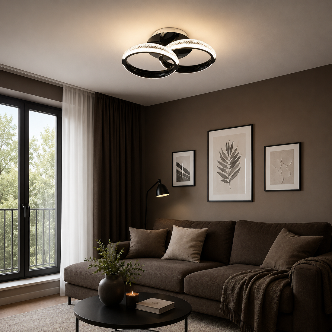 Lustra  LED moderna cu două cercuri împletite și telecomandă – 36W, lumină reglabilă 3000–6500K   P011/2