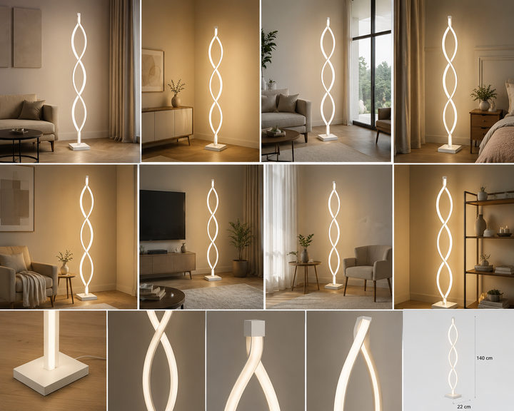 Lampadar LED Alb Spirală – SX8633-WH | 104W, Design Elegant