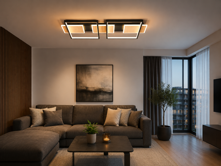 Lustra LED 9425/5 – Design Elegant Negru cu Imitație Lemn