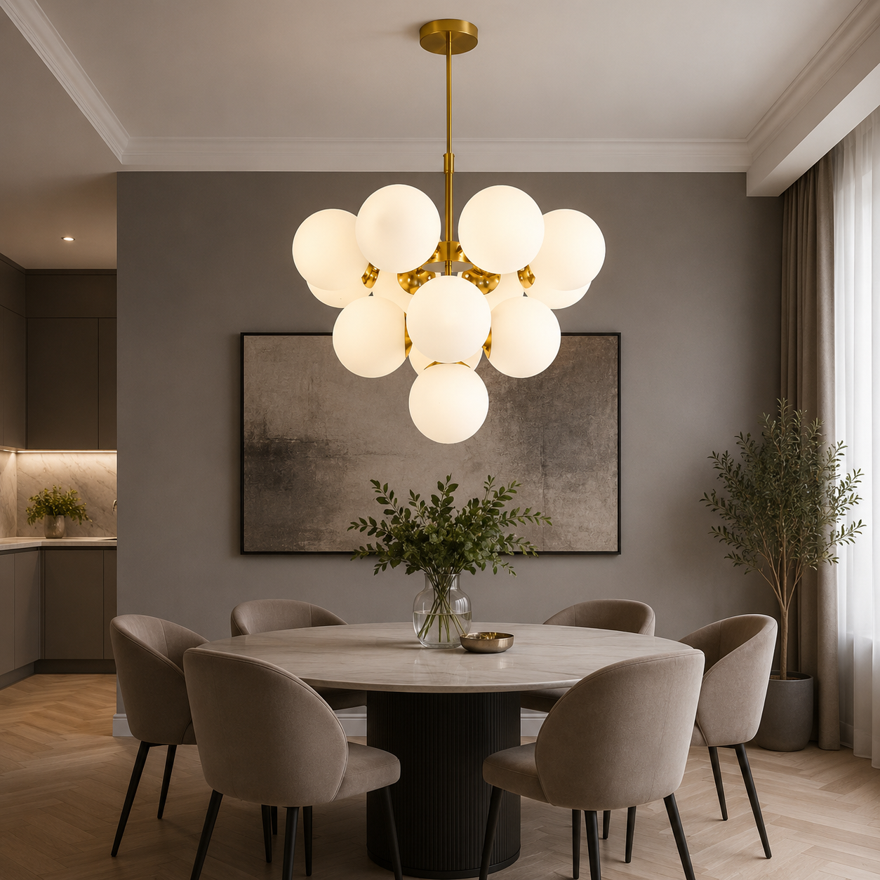 Candelabru modern 13 becuri E27, D660×H520 mm, finisaj auriu – model 9858/13