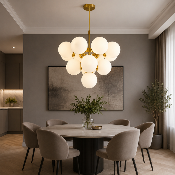 Candelabru modern 13 becuri E27, D660×H520 mm, finisaj auriu – model 9858/13