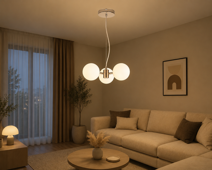Pendul Modern cu 3 Globuri Opal – G9, 300×710 mm, Design Minimalist