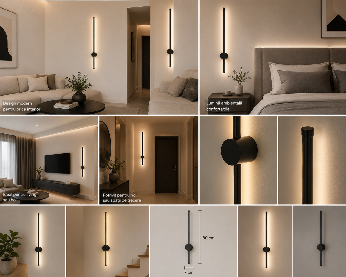 Aplica LED Neagră 800mm, 13x2W, Lumină Reglabilă 3000–6500K – Model 59012/800BK