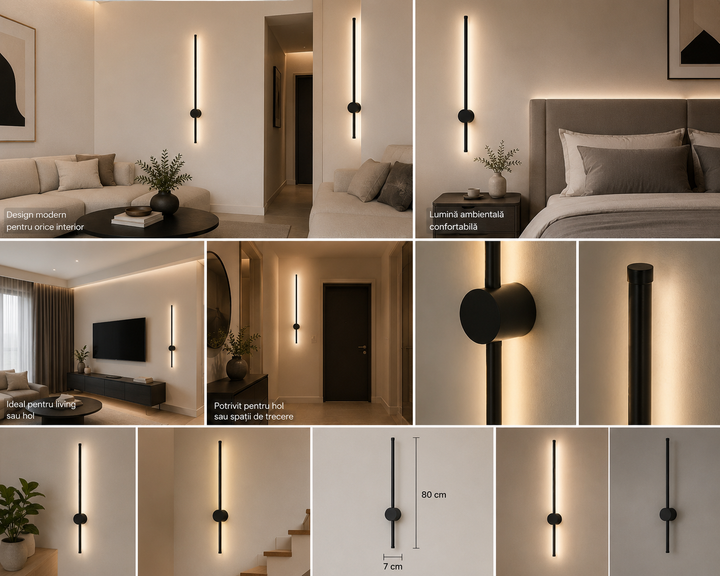 Aplica LED Neagră 800mm, 13x2W, Lumină Reglabilă 3000–6500K – Model 59012/800BK