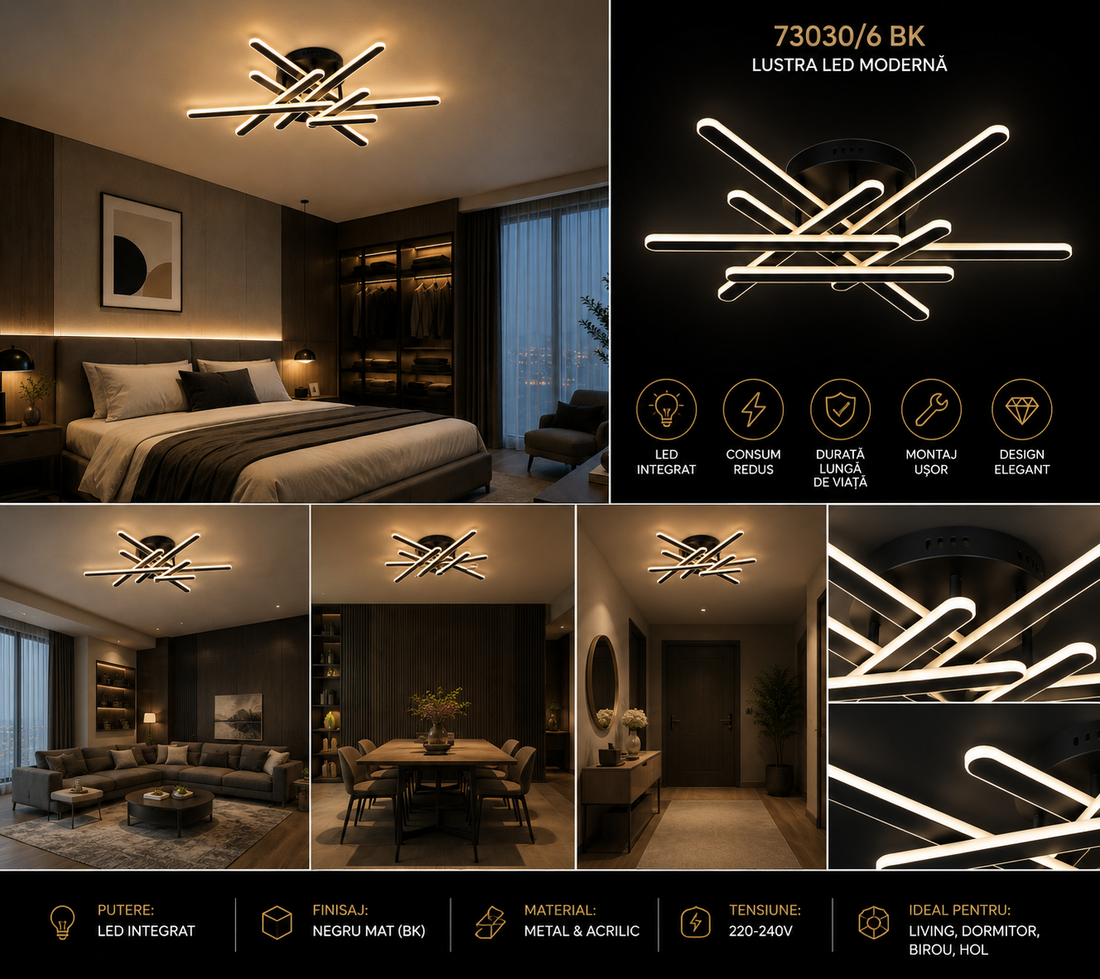 Lustră LED Modernă –  73030/6 BK