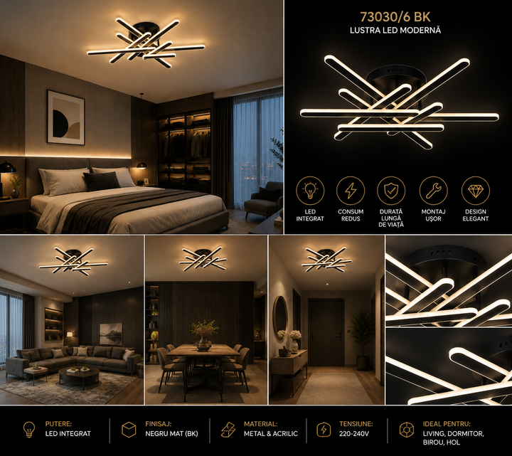 Lustră LED Modernă –  73030/6 BK