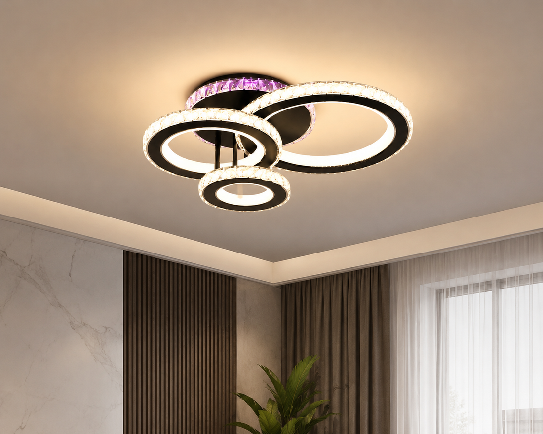 Lustra LED 134W cu telecomandă, 460x355x160 mm, lumină reglabilă 3000–6500K – model 19375/4BK, Negru