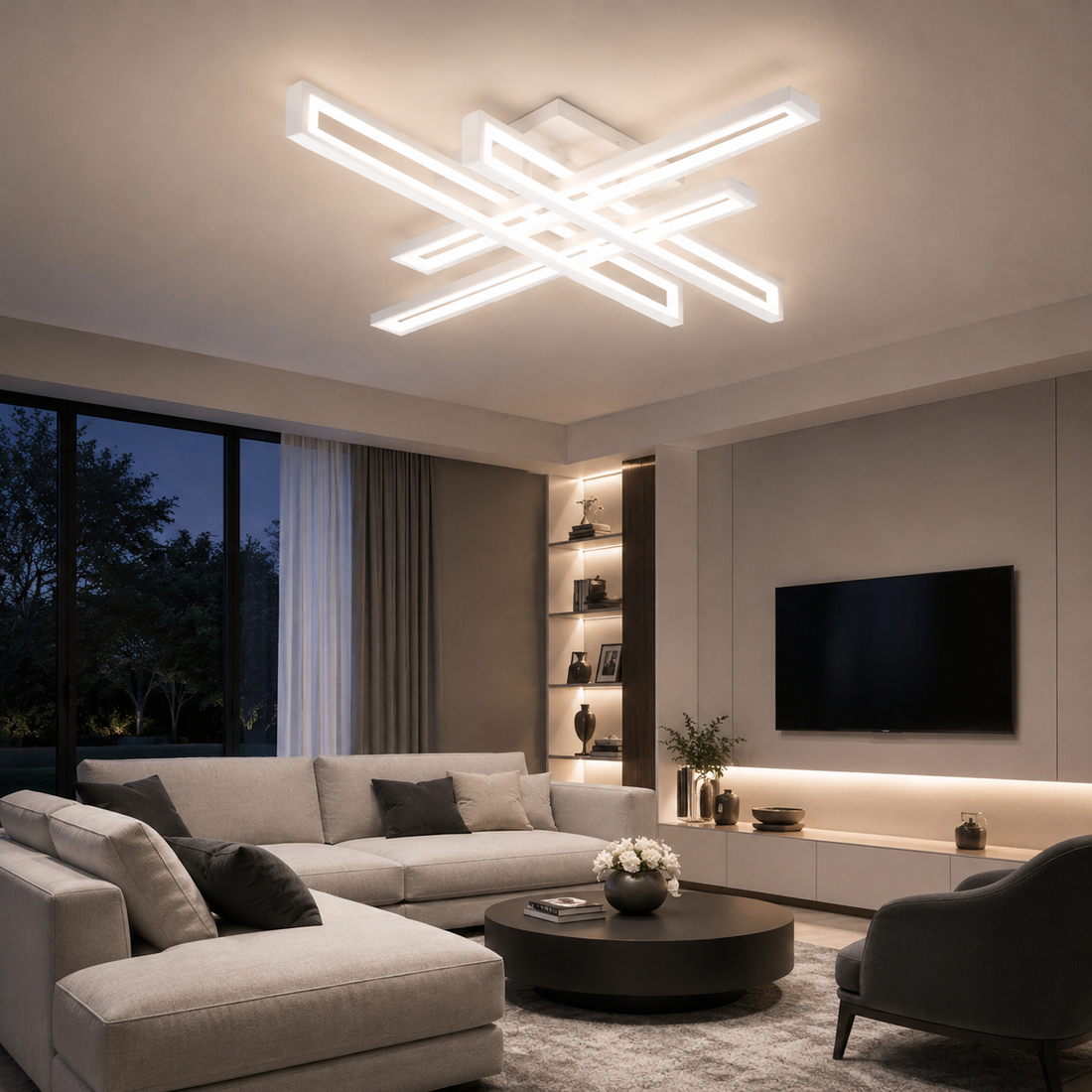 Lustra LED Alba 4 Brate, 212W, 3000-6500K, Telecomanda Inclusa, Model L77285/2+2