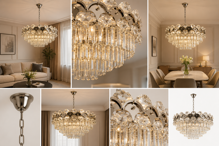 Candelabru Cristal Clasic 10 Becuri E27, Ø500 mm, Stil Elegant Vintage, Fara Telecomanda