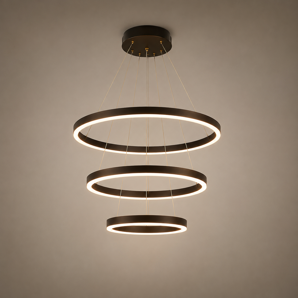 Pendul  LED Suspendată 3 Cercuri, 400W cu Telecomandă, Dimabilă 3000K–6500K, Design Modern Maro – SJ030-800-600-400