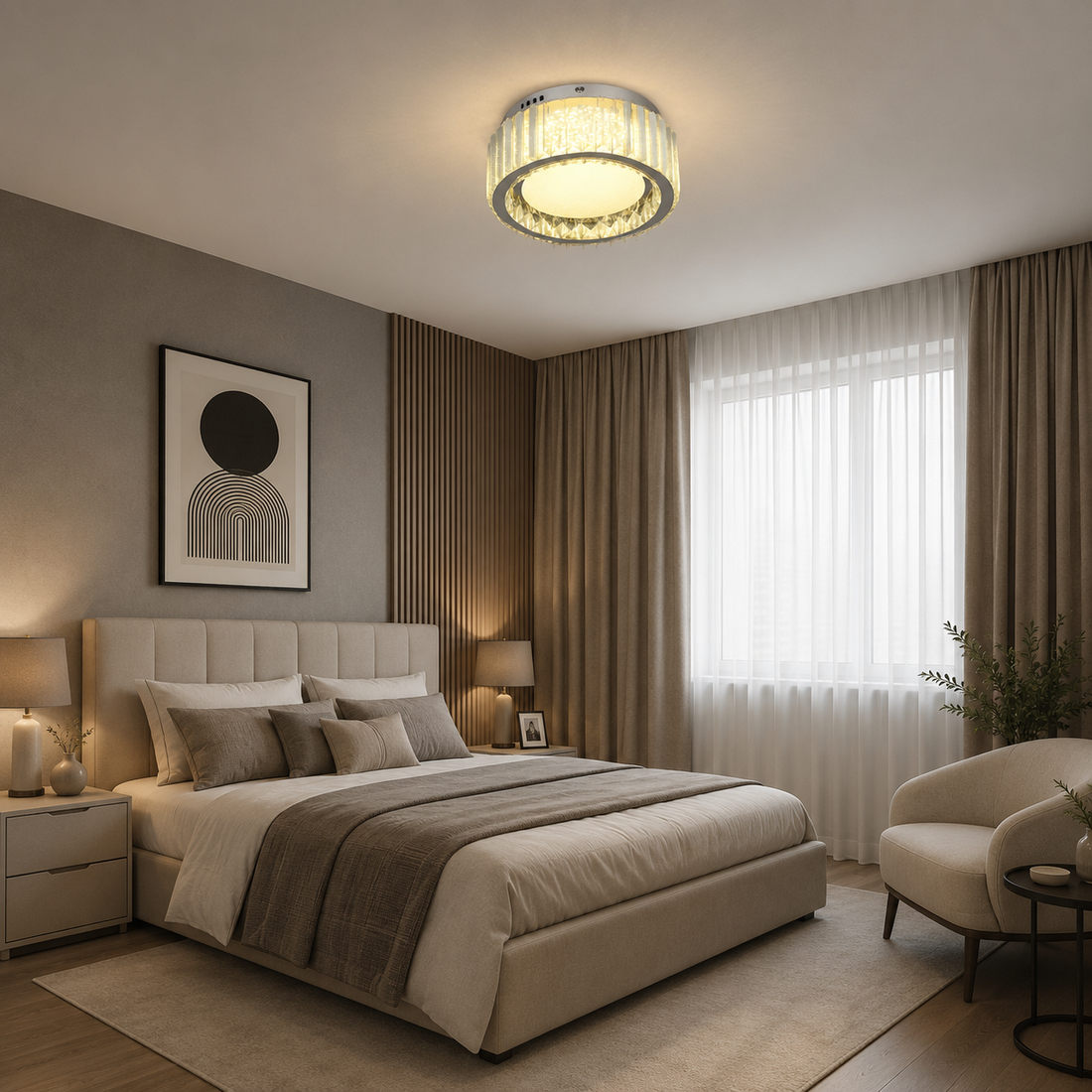 Lustra LED Elegantă cu Cristale 2959-300 – Ø300 mm, 56W, Culoare Reglabilă, Telecomandă Inclusă