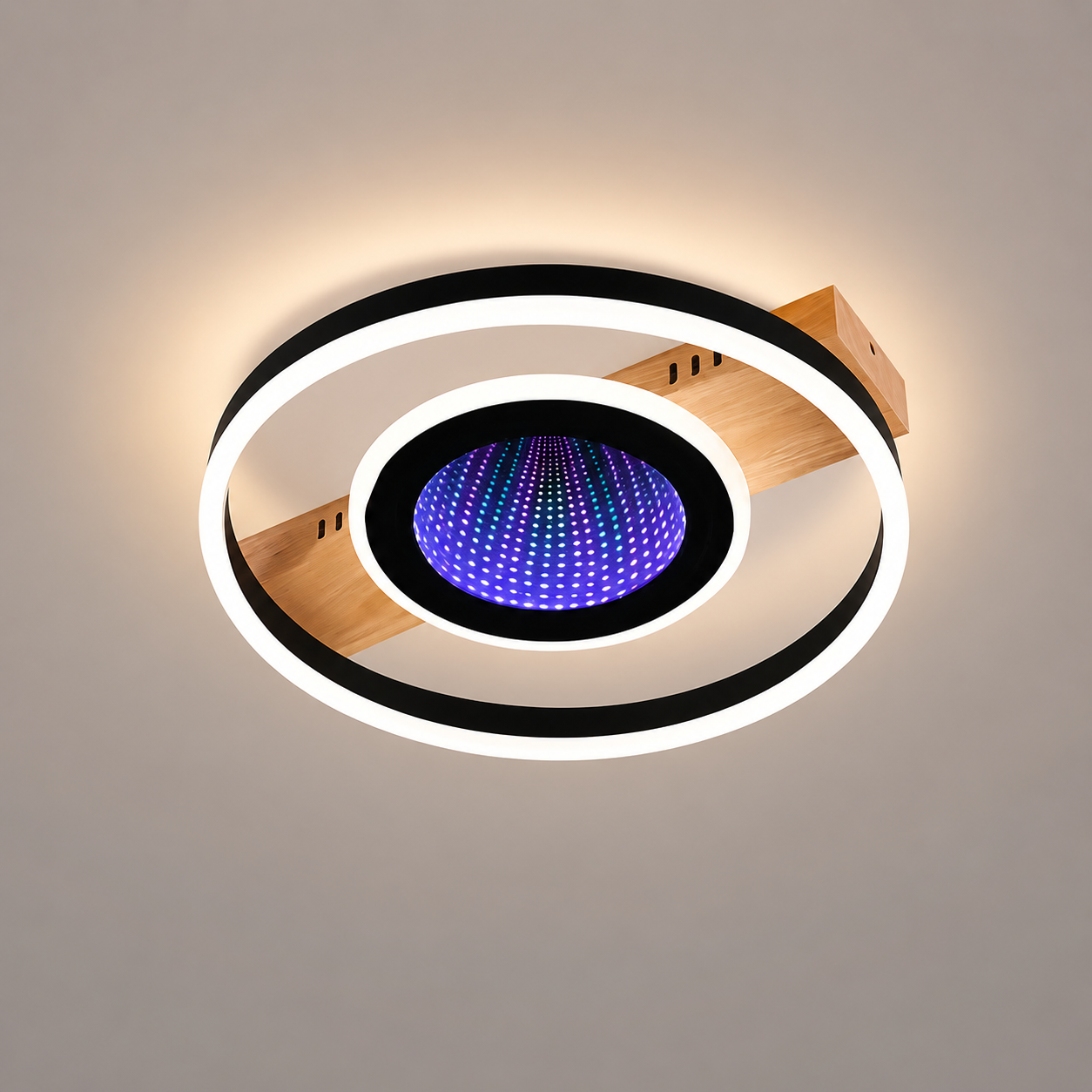 Lustra LED Rotundă cu Design Lemn 9427/400 – Iluminat Modern cu RGB și Telecomandă