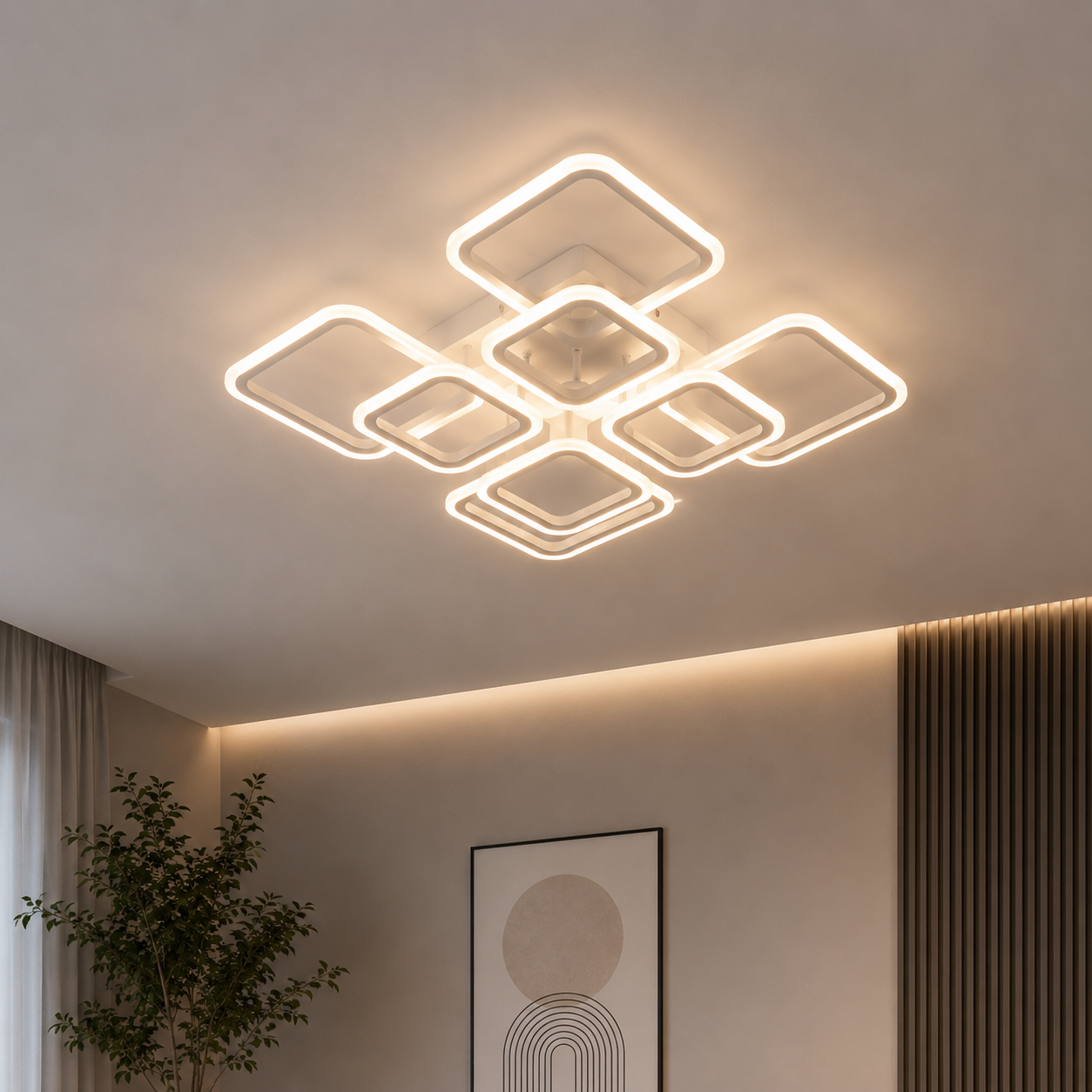 Lustra LED moderna cu telecomanda, 144W, 3000–6500K, 525×525×140 mm – model 8036/4+4WH