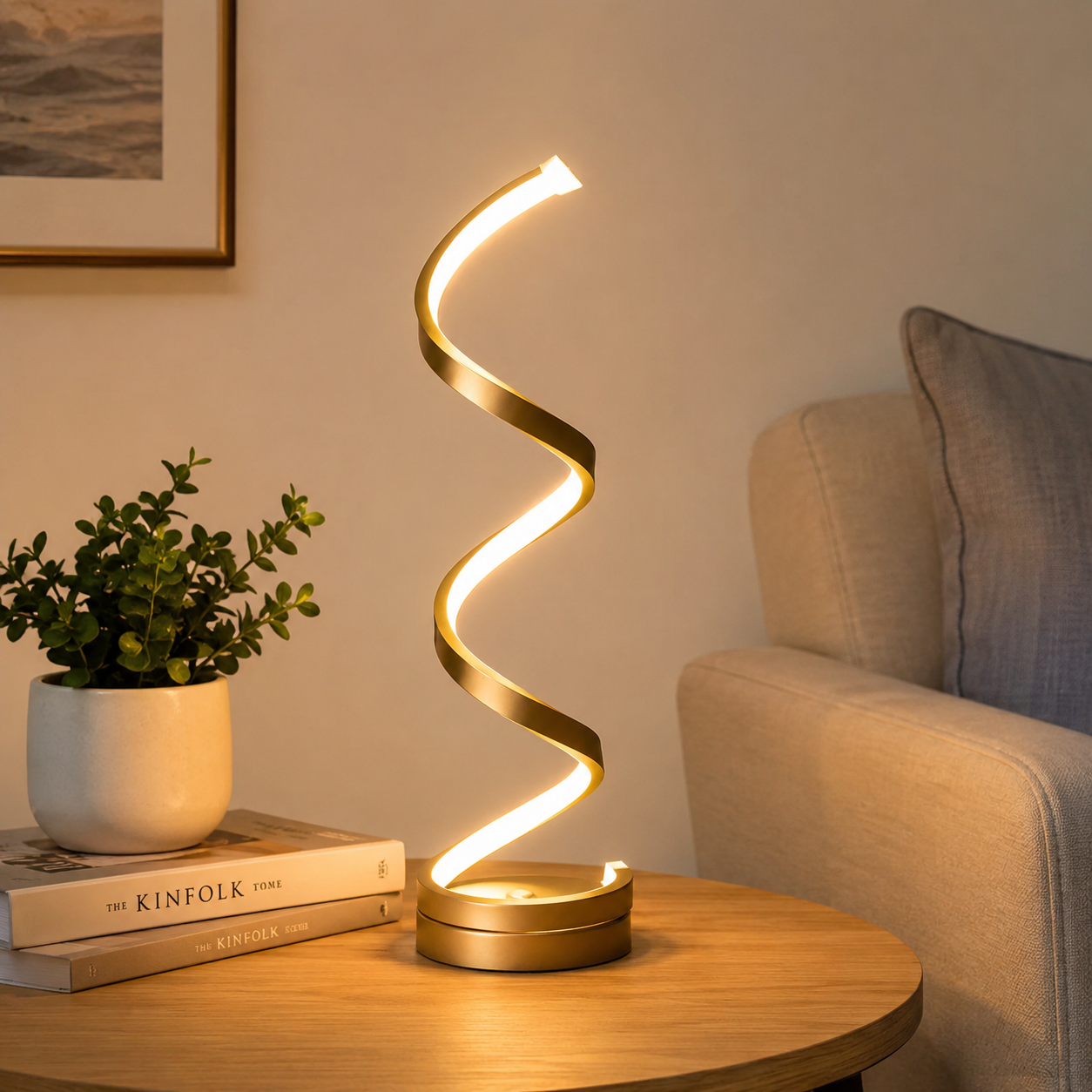 Veioza LED de birou spiralata, D120×H460 mm, 38W, auriu, 8611-GD
