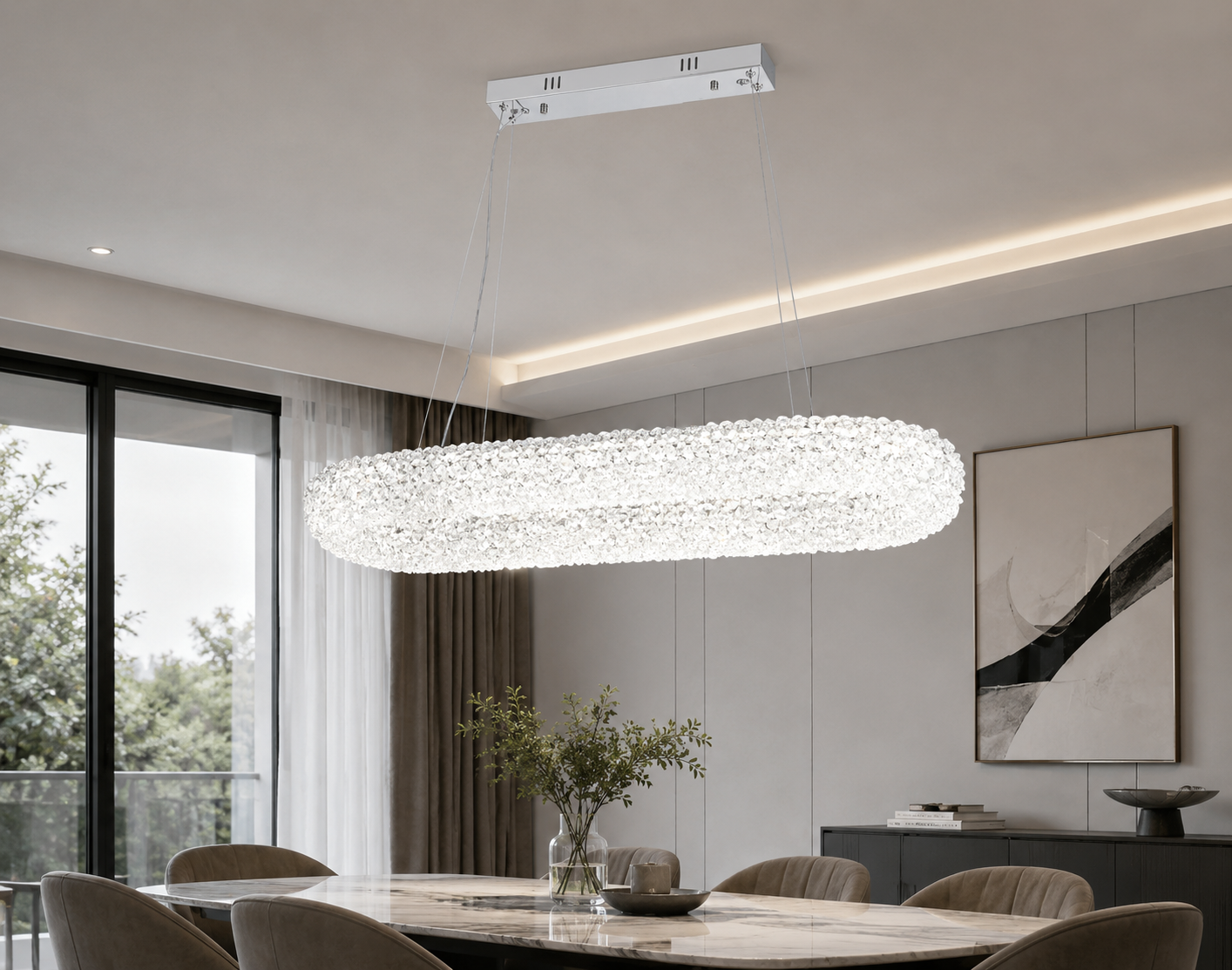 Pendul LED Modern cu Cristale, Crom  dreptunghiular argintiu 5558/300+850 CH – 124W– 5558/300+850 CH