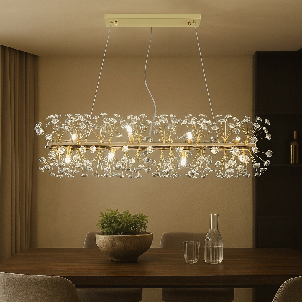 Candelabru Auriu cu Cristale – 12×G9, L90 cm, Design Modern și Elegant