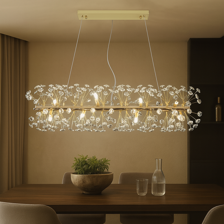 Candelabru Auriu cu Cristale – 12×G9, L90 cm, Design Modern și Elegant