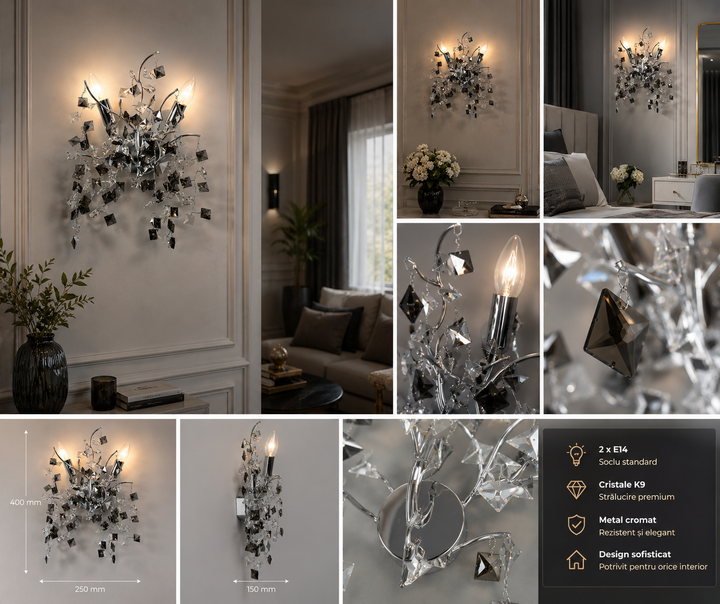 Aplică de perete din cristal 2xE14 – Model 27113/2W SO+CR