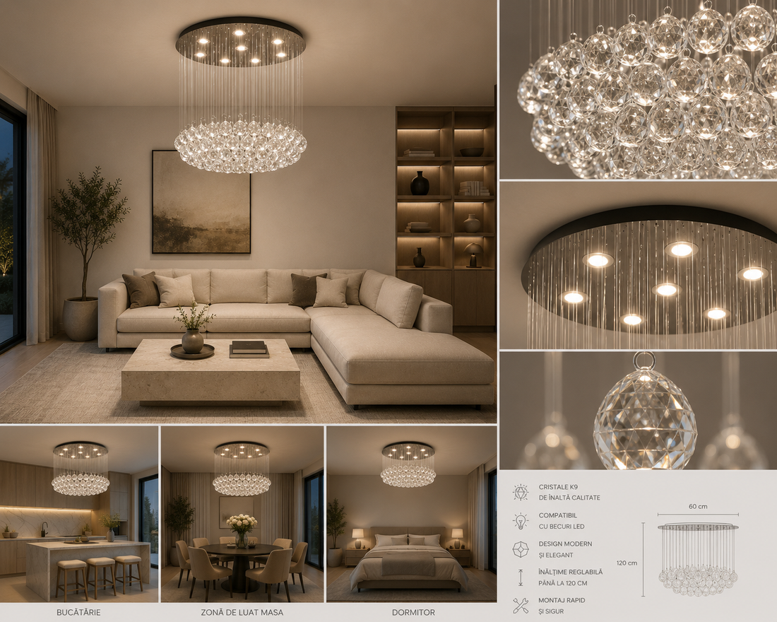 Candelabru LED cu cristale, 600×600×430 mm, 45W, 4000K, 6005/9