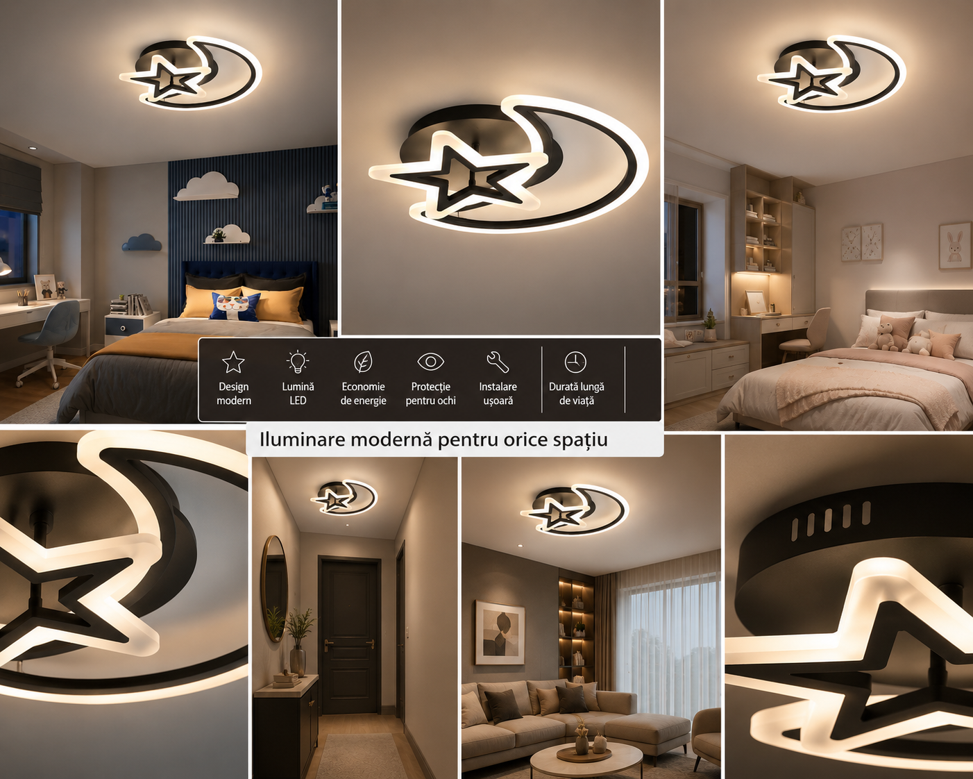 Lustra LED modernă lună & stea 78W, lumină reglabilă – 71391/2BK