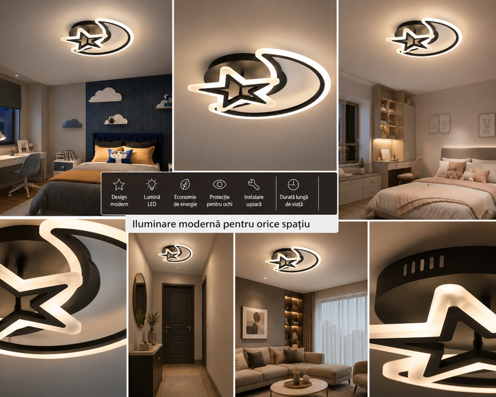 Lustra LED modernă lună & stea 78W, lumină reglabilă – 71391/2BK