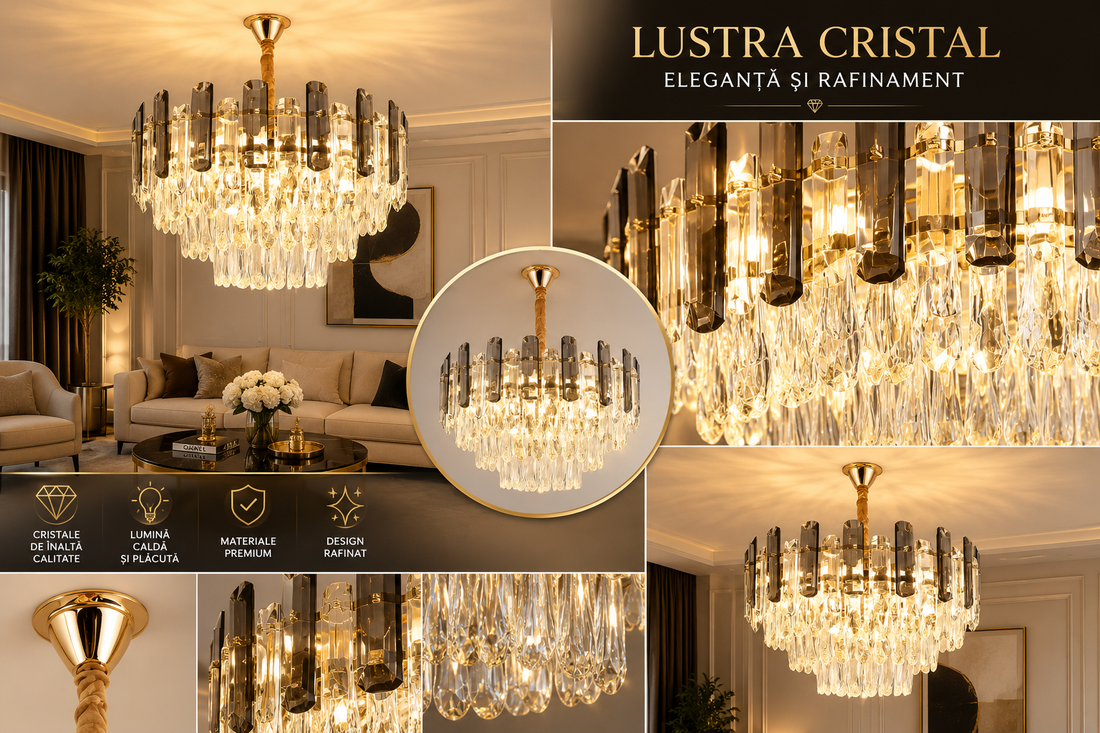 Candelabru cu cristale Ø500 mm, 8xE27, temperatură 2800–6500K – model 9029/500