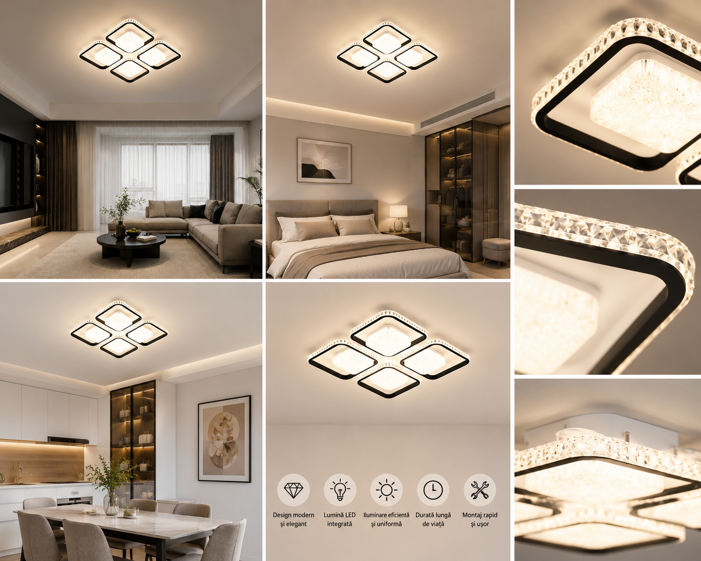 Lustra LED moderna, 530×530×70 mm, 108×2W, telecomanda, 26233/4+4 WH