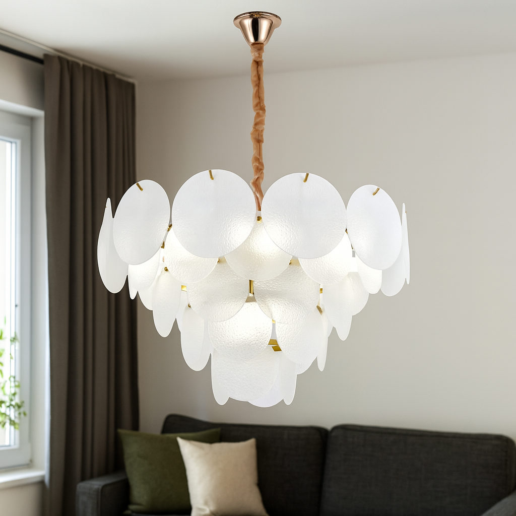 Candelabru modern cu sticlă mată, 10 becuri E27, Ø60 cm, H36 cm, model 5867-600 TB