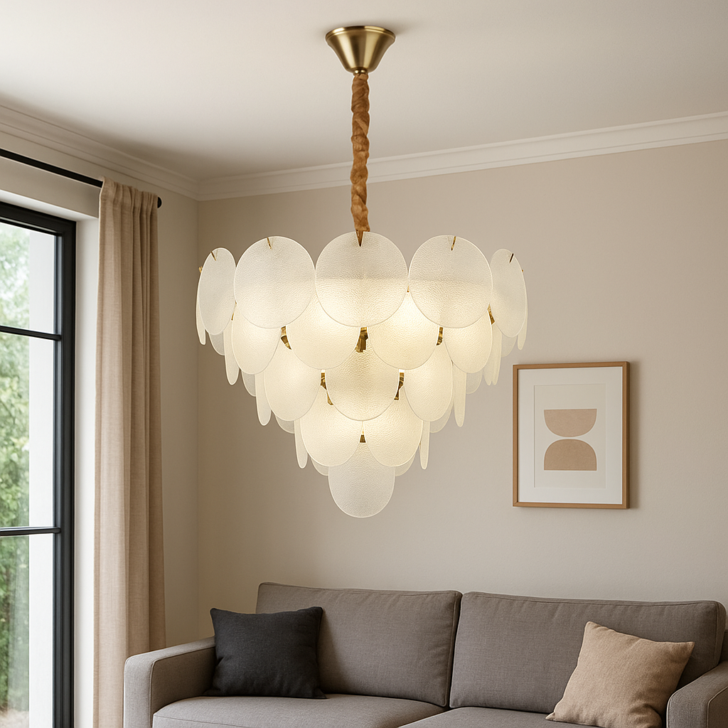 Candelabru modern cu sticla mata, 15 becuri E27, Ø75 cm, H42 cm, model 5867-750 TB