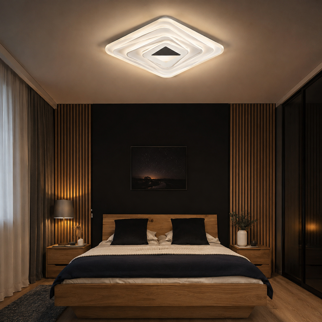 Plafoniera LED 3D Infinity 118W cu Telecomandă, Temperatură Reglabilă 3000K–6500K, Design Modern Pătrat – DZ8-400