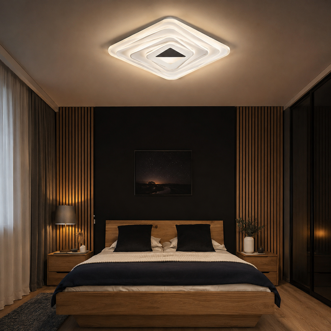 Plafoniera LED 3D Infinity 118W cu Telecomandă, Temperatură Reglabilă 3000K–6500K, Design Modern Pătrat – DZ8-400