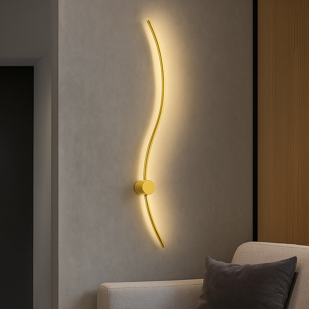 Aplica LED de perete, design ondulat, 38W total, L ≈ 1000 mm, temperatură reglabilă 3000K–6500K, gold – model 59093/1000