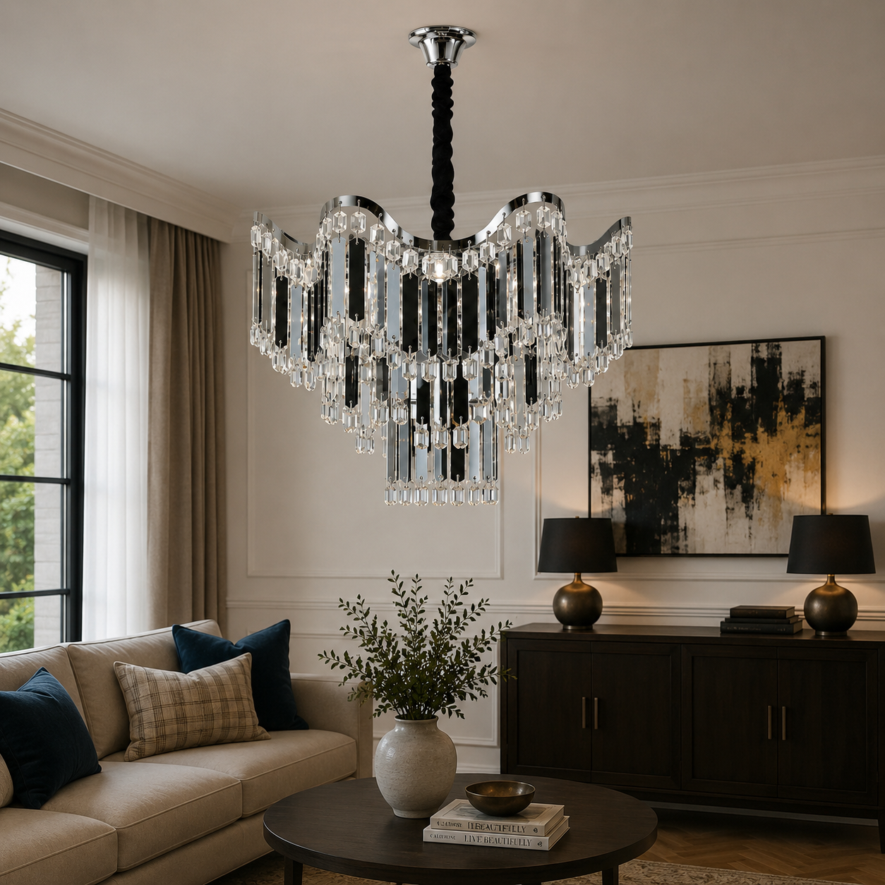 Candelabru modern, Ø450×H440 mm, 7 becuri E27, model 78012/450 CH