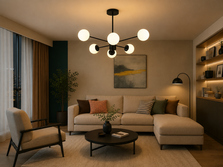 Pendul LED modern neagra cu 6 brațe – Design elegant pentru living – 9856/6