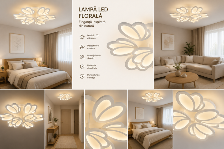 Lustră LED cu telecomandă 8101-6+3 – 198W, Ø720 mm, Design Floral 3D, Lumină Reglabilă 3000K-6500K