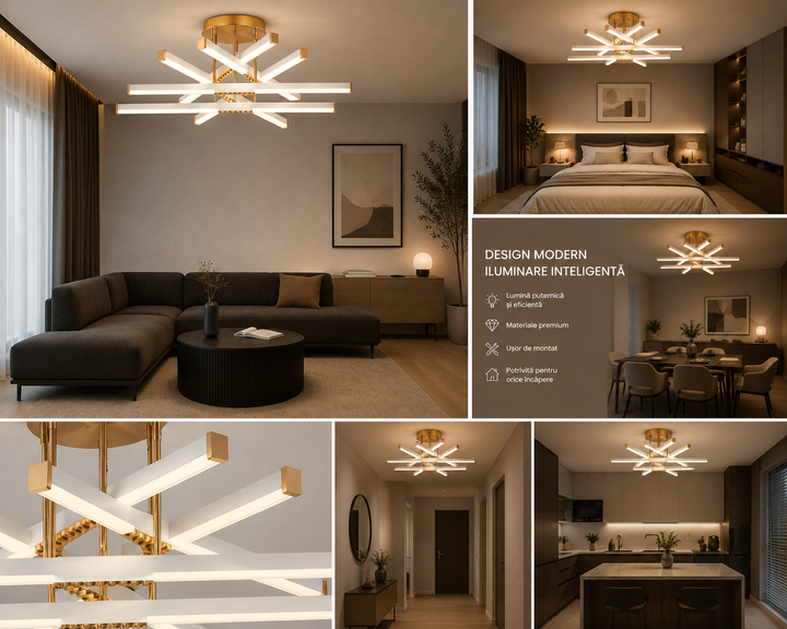 Lustra LED Modernă 9374/6 – Design Geometric cu Telecomandă