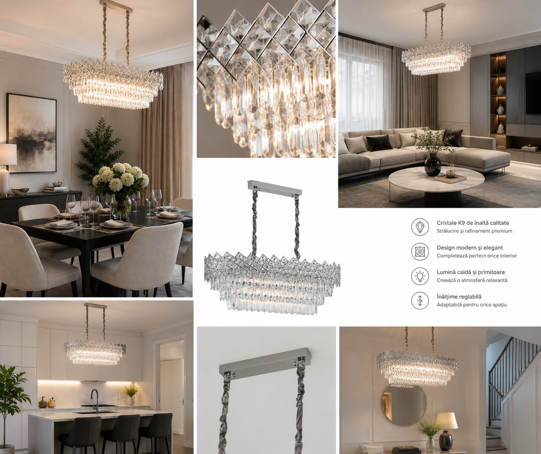 CANDELABRU RECTANGULAR CU CRISTALE 8650/800+300, 8 × 60W