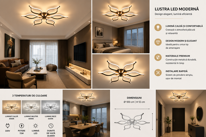 Lustra LED 7756/6 CU TELECOMANDA ,Design Modern,Lumina Reglabilă 3000K-6500K