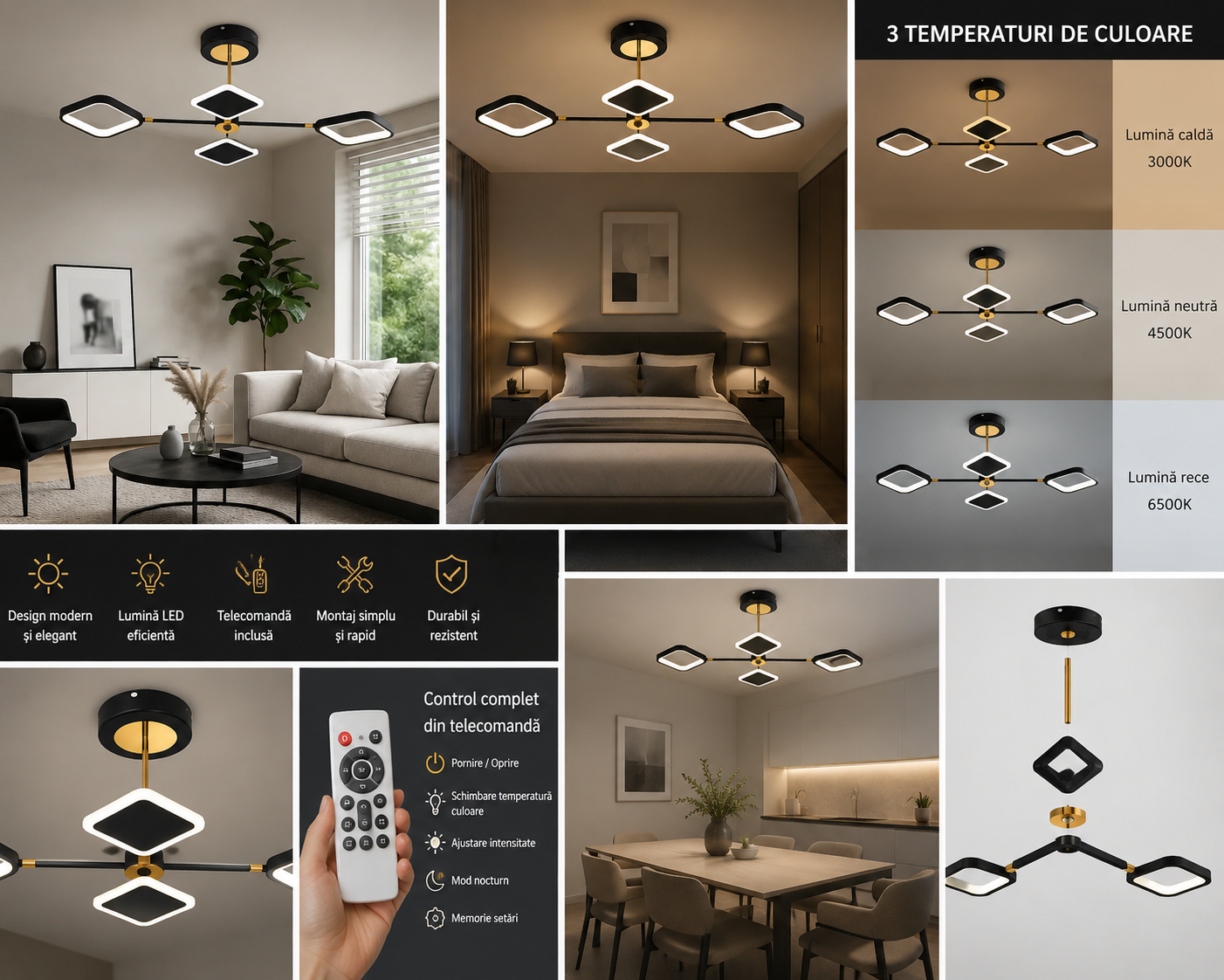 Lustra LED cu telecomandă, 2 × 30 W, 890 × 520 mm, temperatură reglabilă 2800–6500 K – model SX8720B/4