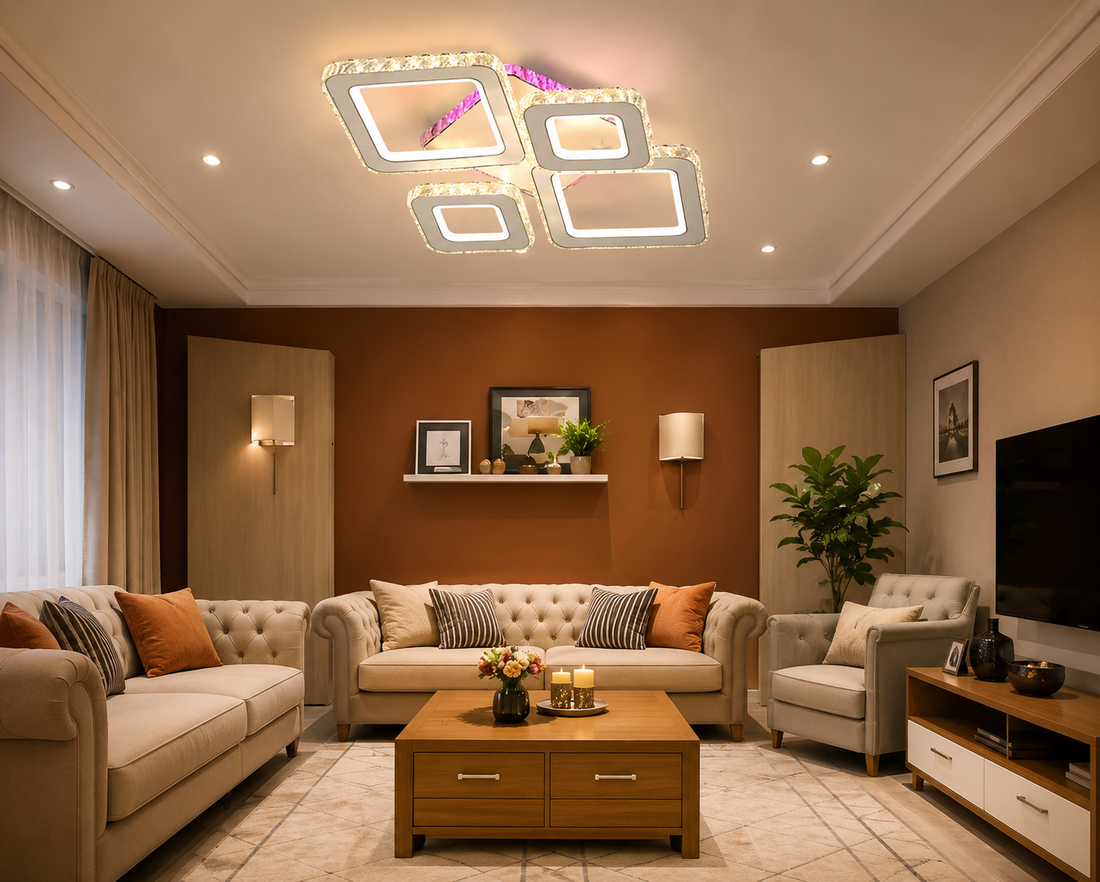 LUSTRĂ LED CU TELECOMANDĂ, 162W, LUMINĂ REGLABILĂ 3000K–6500K,40cmx55cm , DESIGN MODERN PENTRU SPAȚII MARI 19376/2+2WH