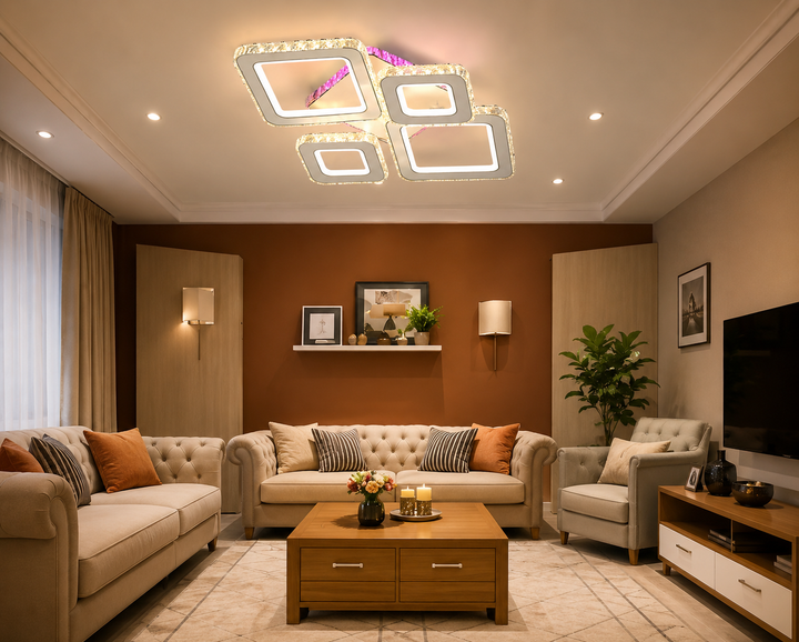 LUSTRĂ LED CU TELECOMANDĂ, 162W, LUMINĂ REGLABILĂ 3000K–6500K,40cmx55cm , DESIGN MODERN PENTRU SPAȚII MARI 19376/2+2WH
