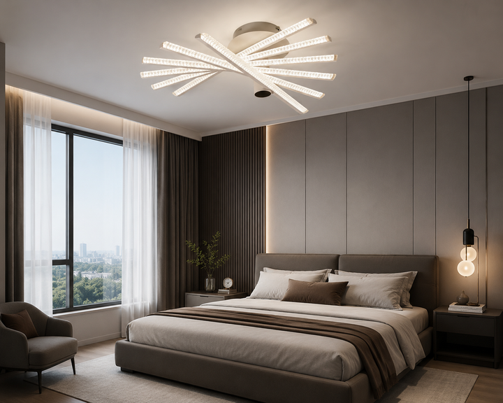 Lustra LED cu telecomandă, 620×620×200 mm, 144W, 3300K–6500K, finisaj alb, 2815/6