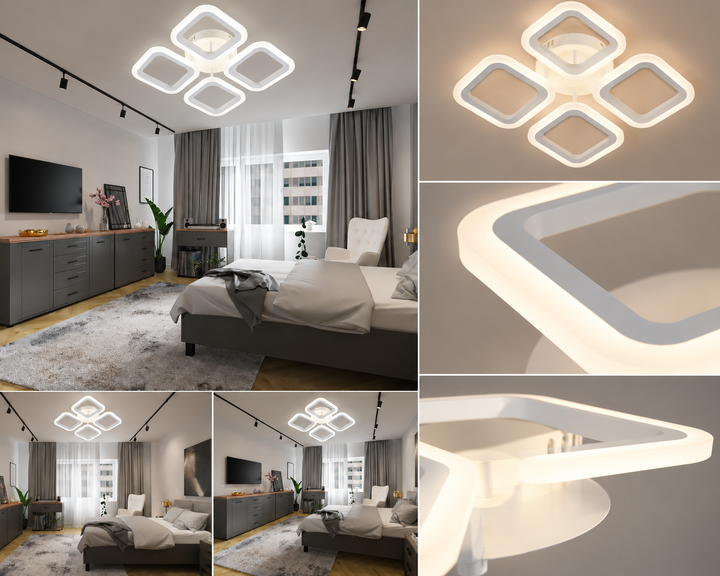 Lustra LED modernă cu telecomandă, 56W, 3000–6500K, 335×335×70 mm – model 8036/4WH