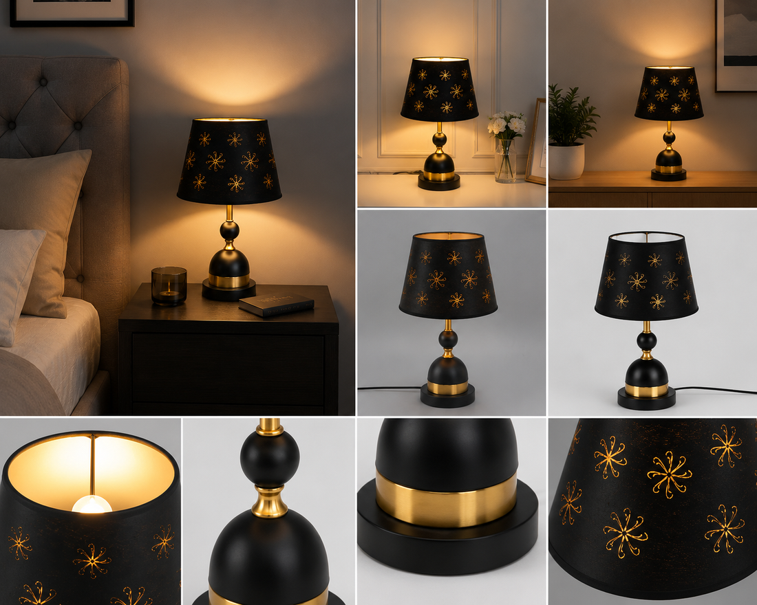 Veioza decorativa 8633, Negru, inaltime 52 cm