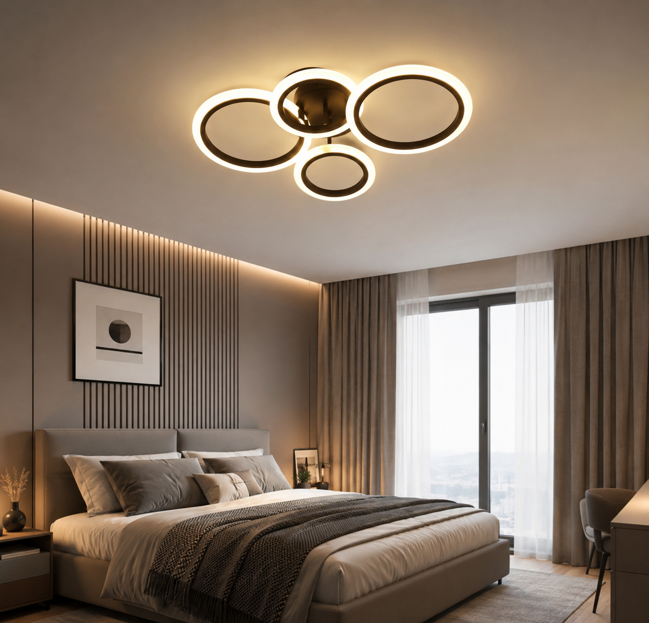 Lustra LED moderna, 60W, lumină reglabilă 3000–6500K, cu telecomandă, 7728/2+2BK